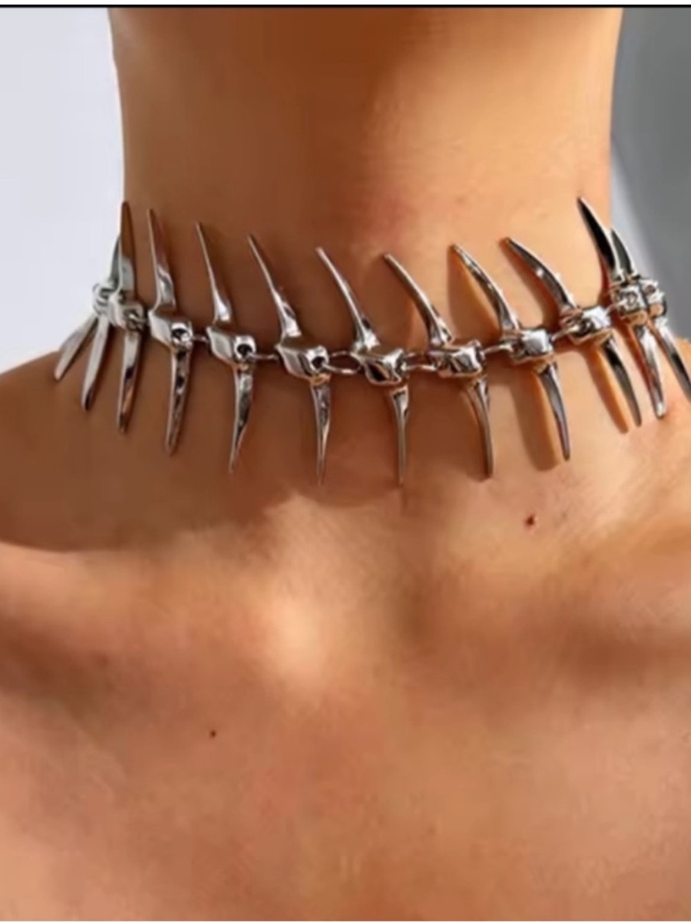 Modern Spine Silver Necklace spike spiky - Picture 3 of 3